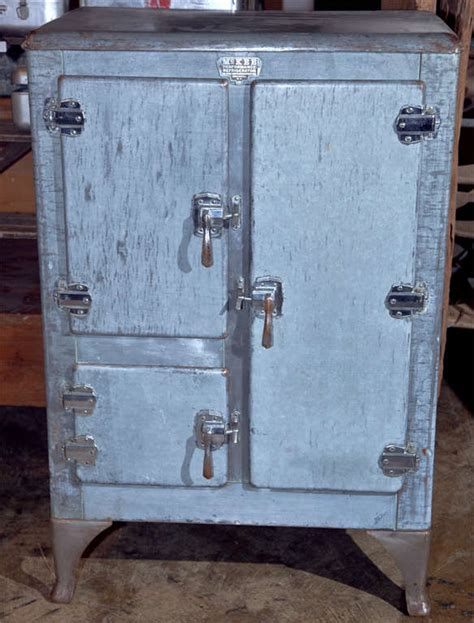 old-fashioned metal ice box|ice box from the 1920s.